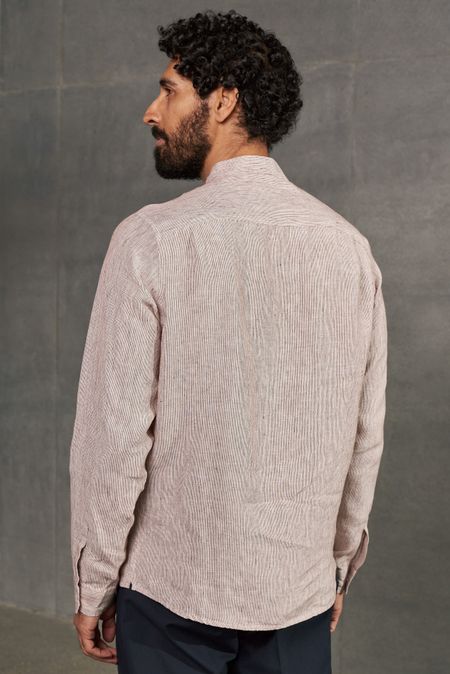 Chemise col mao en lin | rayée marron "nathan striped rust" - About Companions