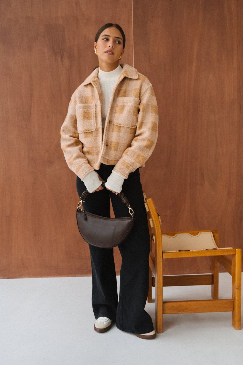 Veste polaire en matière recyclée | carreaux beige "hoben - mustard check" - Twothirds