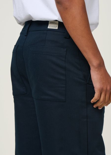Pantalon large en coton bio | bleu "dark navy marc pants - blue" - Thinking Mu