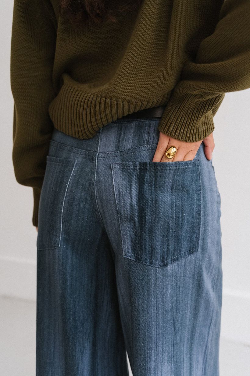 Pantalon large en coton bio | bleu "ombre blue hedda pants" - Thinking Mu