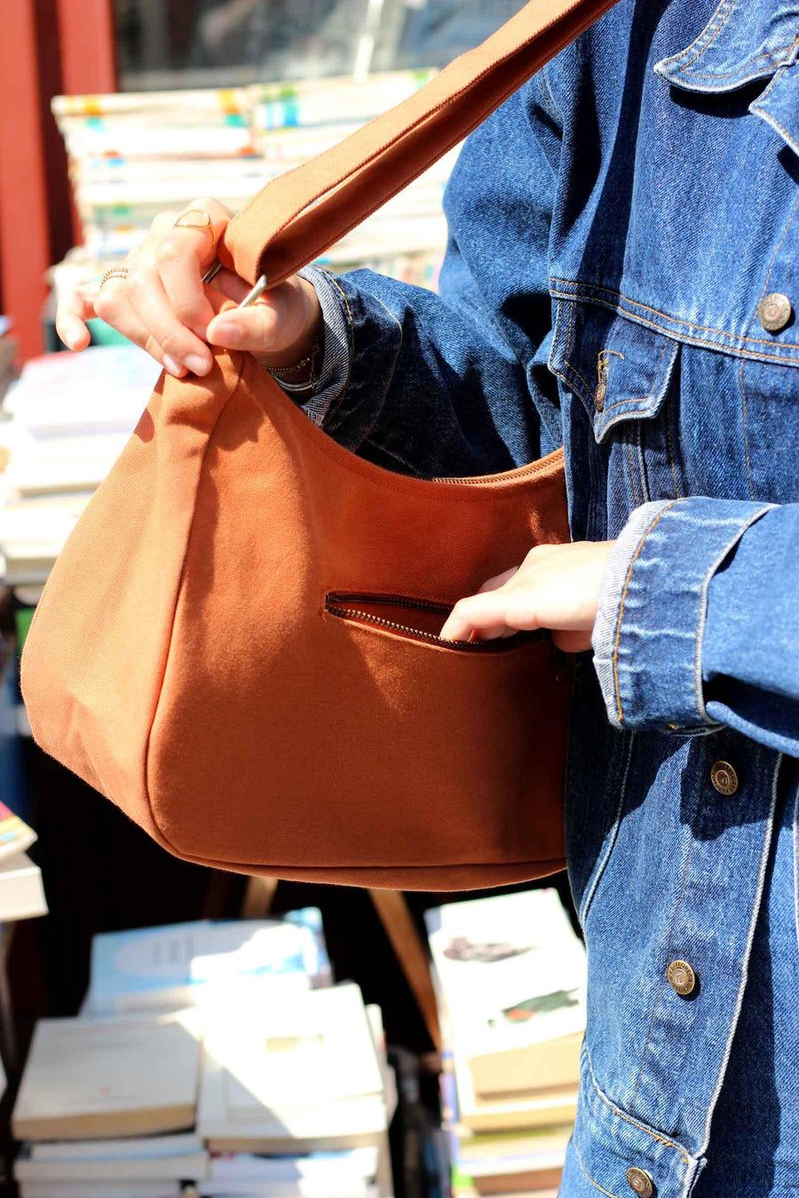 Sac baguette en coton bio sienne 