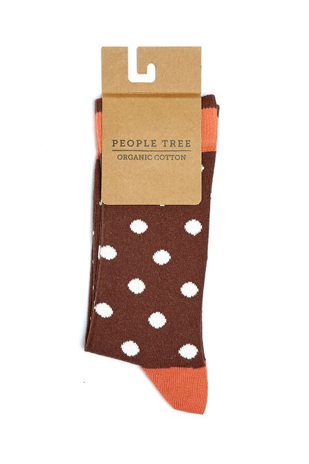 Chaussettes hautes marron à pois en coton bio