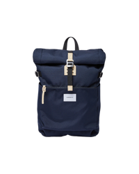 Sac à dos rolltop en matière recyclée | marine "ilon navy with natural leather"