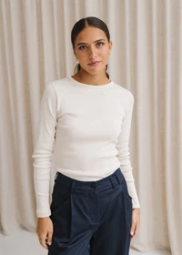 T-shirt manches longues côtelé en coton bio | écru
