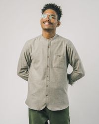 Chemise col mao beige en flanelle - sand