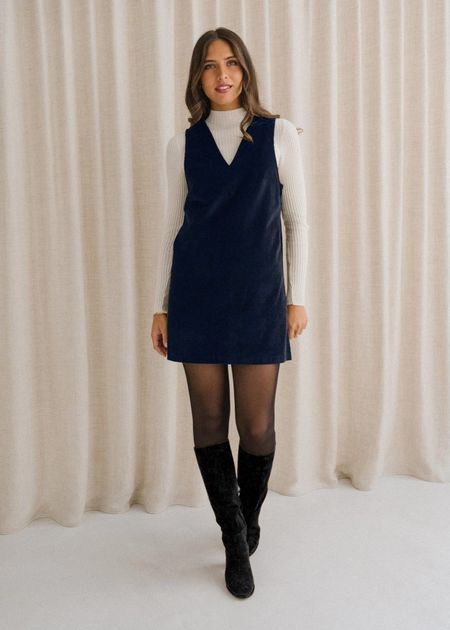 Robe chasuble velours en coton bio | marine "olympe" - Bonjour Demain