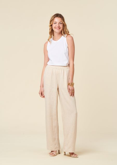 Pantalon ample en lin bio | écru "posey wide mid-rise linen pants light feather gray" - Knowledge Cotton Apparel
