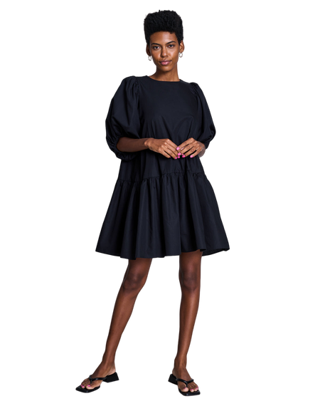 Robe noire manches bouffantes en coton bio - luna black