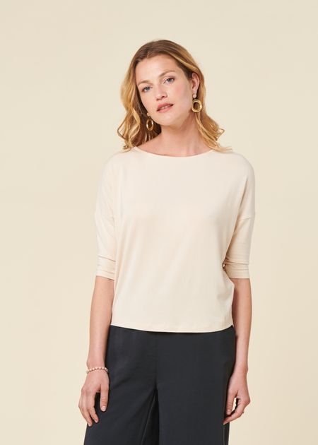 T-shirt manches 3/4 en modal | beige "zur-3 t-shirt" - SKFK