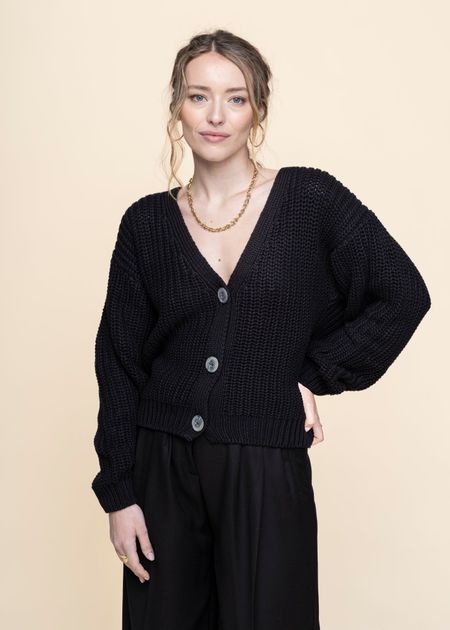 Gilet en maille de coton bio | noir "lena black"