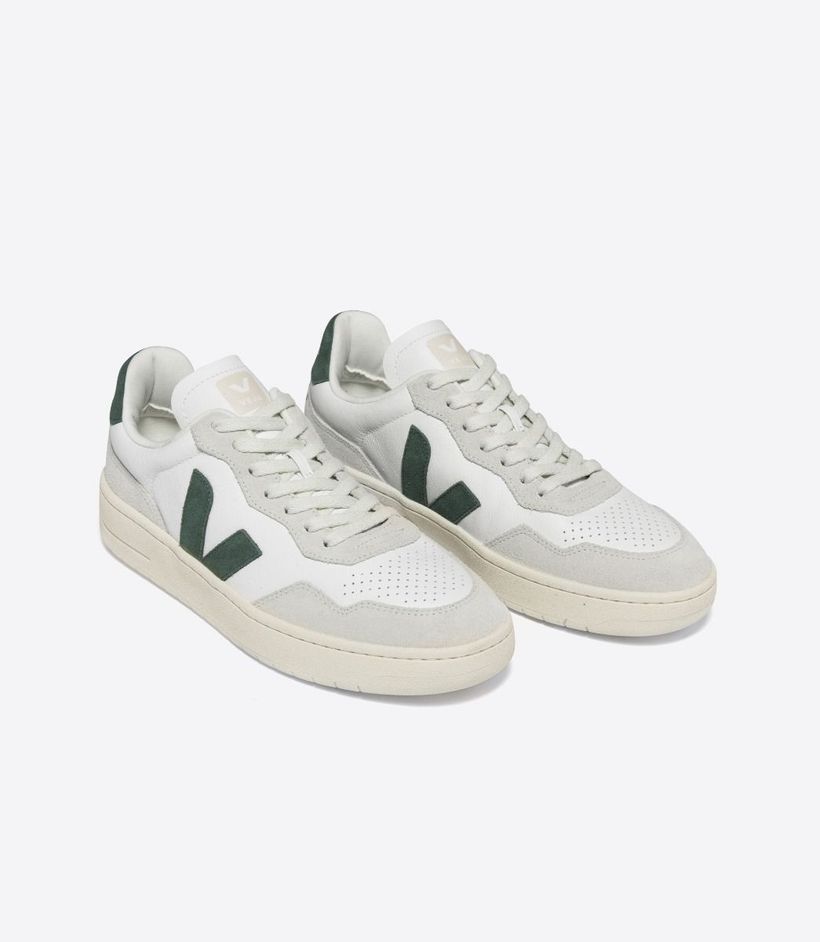Baskets en suède et cuir certifié | blanc et vert "v-90 o.t. leath ex white cyprus" - Veja