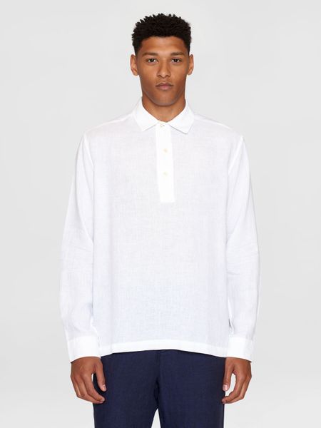 Polo manches longues en lin bio | blanc "loose linen polo shirt bright white"