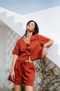 Short en coton bio et lin | terracotta "soleil short - terra"