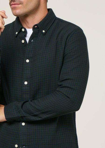 Chemise à carreaux en coton bio | vert "double layer checkered shirt green check" - Knowledge Cotton Apparel