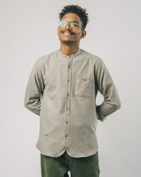 Chemise col mao beige en flanelle - sand