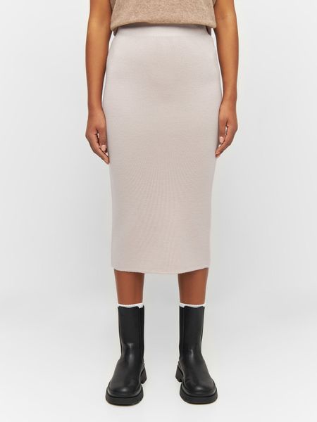Jupe midi en laine certifiée | beige "midi length merino knit skirt kelp" - Knowledge Cotton Apparel