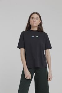 T-shirt noir brodé en coton bio - wolf eyes