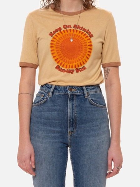 T-shirt écru imprimé en coton bio et tencel - lova sunday sun faded sun