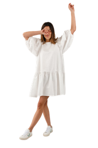 Robe blanche manches bouffantes en coton bio - luna white
