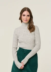 Pull côtelé en coton bio et laine | gris chiné "alaania tweed - oatmilk-black"