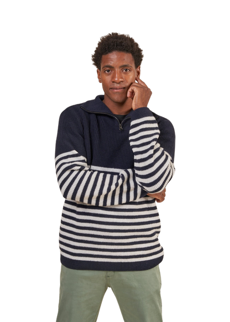 Pull marin col zippé en laine recyclée | marine "elkano navy"