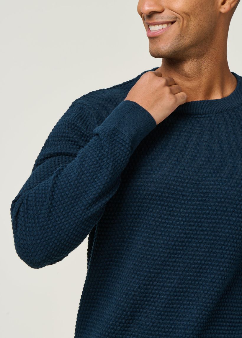 Pull en coton bio | marine "vagn regular bubble knit crew neck total eclipse" - Knowledge Cotton Apparel