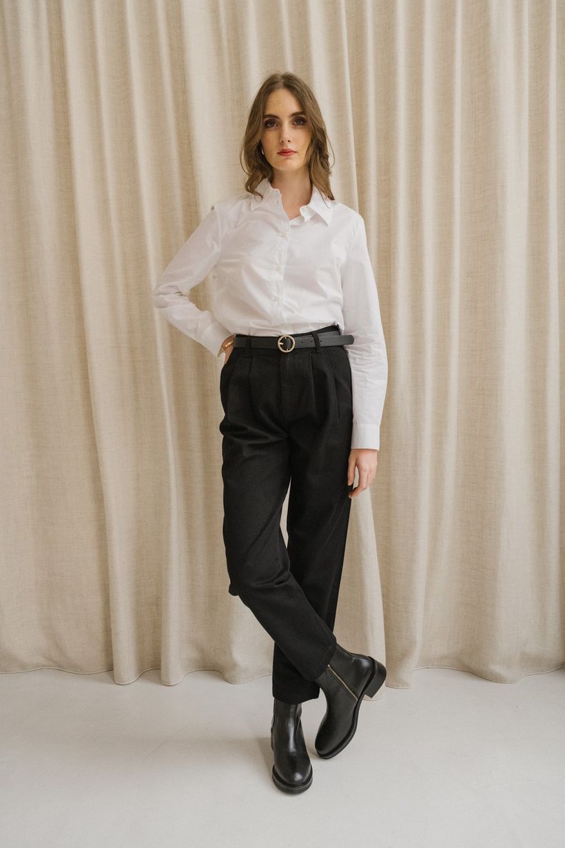 Pantalon droit à pinces en coton bio | noir "black rina pants" - Thinking Mu