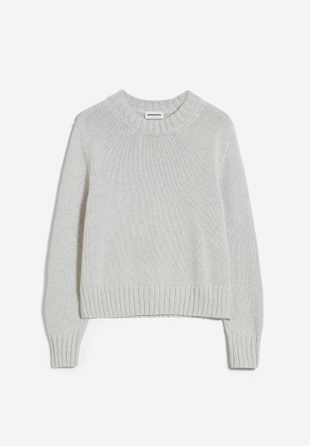 Pull gris clair maille en coton bio - amaliaa compact light grey melange