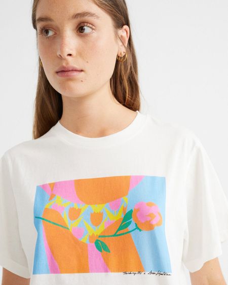 T-shirt blanc à imprimé multicolore - tulipan