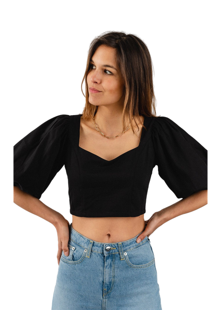 Blouse manches bouffantes noire en coton bio - madalena black