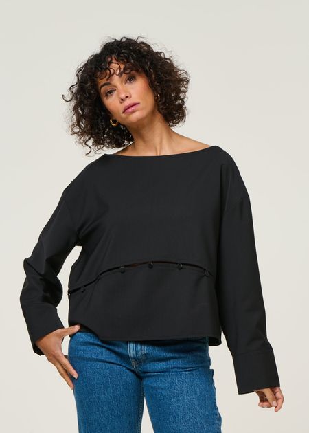 Blouse en laine froide certifiée | black "marion blouse - black" - Thinking Mu