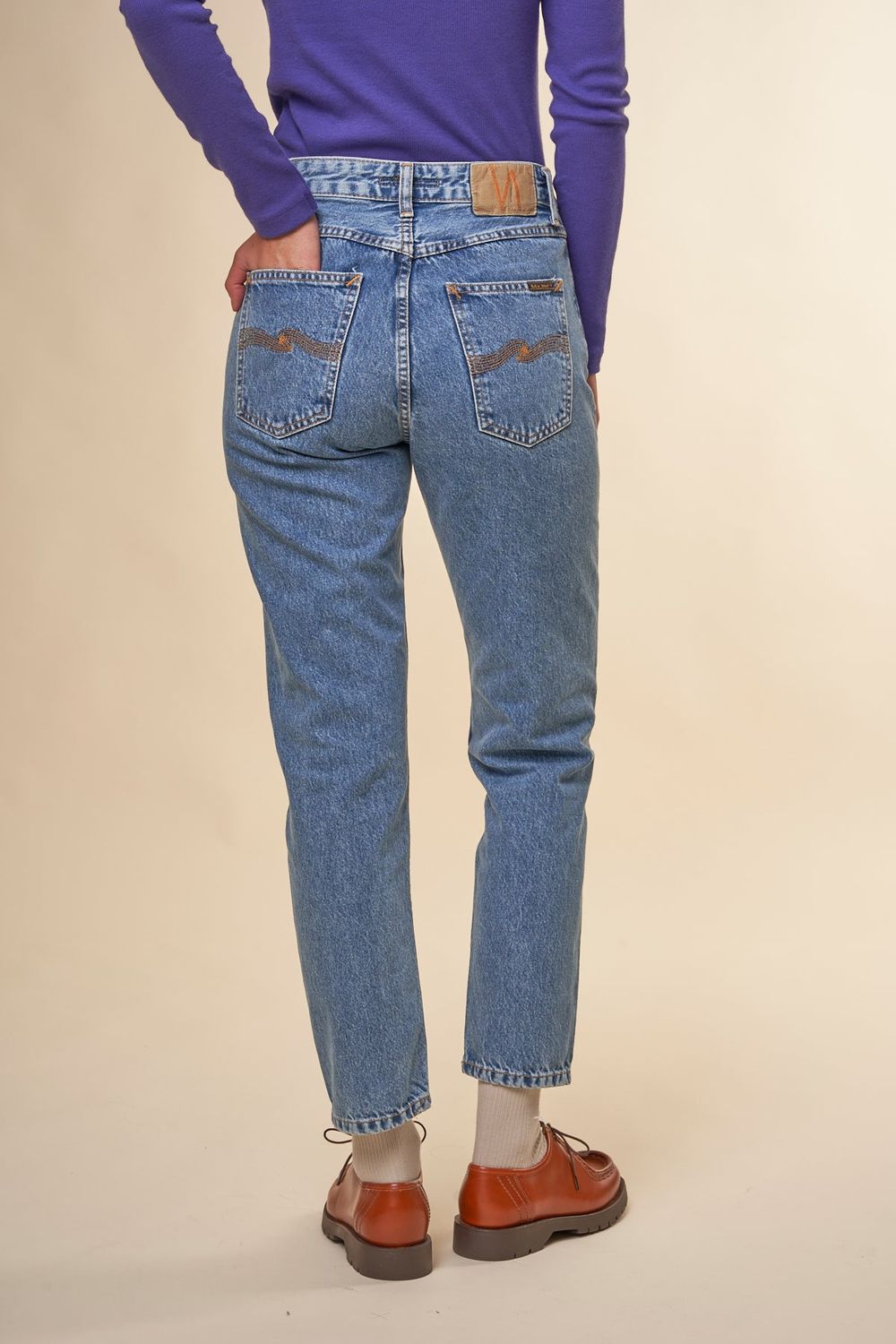 Jean mom en coton bio bleu 