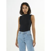 Top sans manches noir en coton bio - high neck rib top black jet