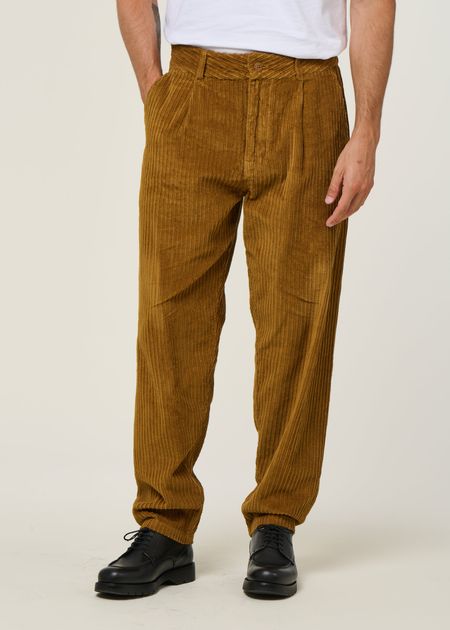 Pantalon large velours en coton bio | camel "light oak corduroy wotan pants - brown" - Thinking Mu