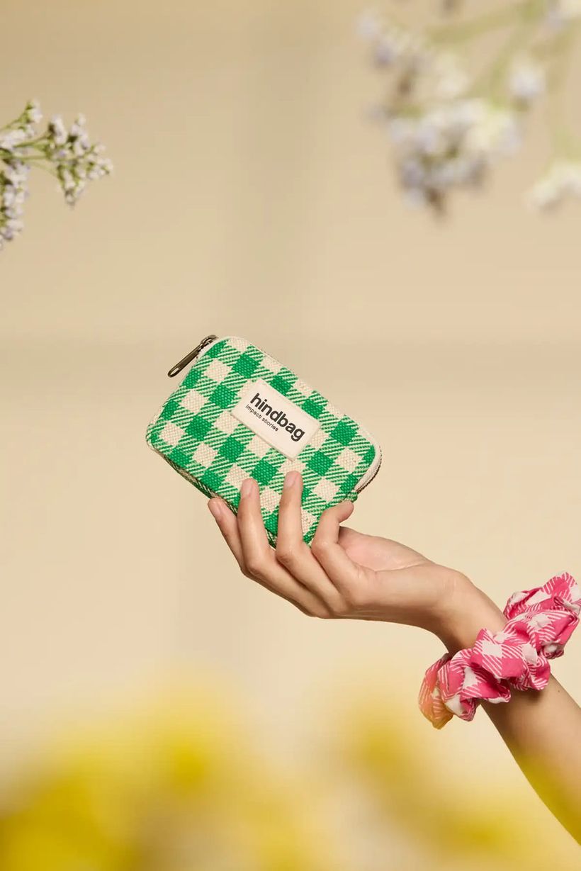 Portefeuille en jute et coton bio | vert "lili vichy vert" - Hindbag