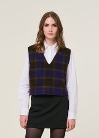 Pull sans manches en laine et coton bio | carreaux "cropped vest wool-blend - purple checked"