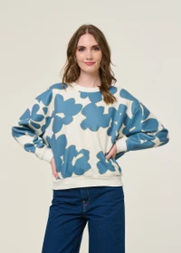 Sweat en polaire recyclée | bleu/blanc "scarlett fleur du lac"