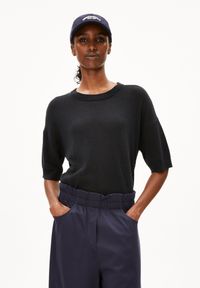 Top maille en lin, coton bio et ecovero | noir "lizaa lino - black"
