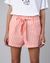 Short en coton bio et recyclé | rayé rose "stripes belted shorts vermillion red"