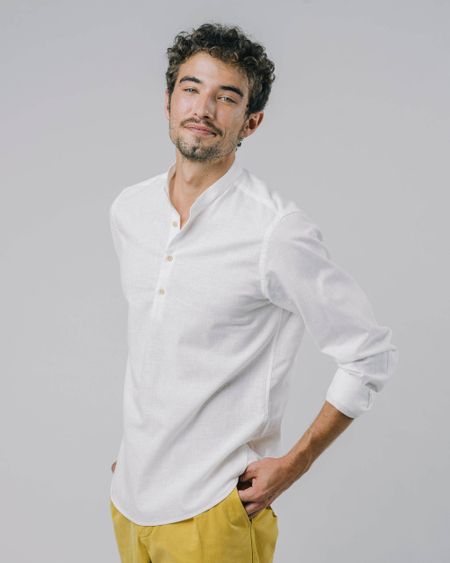 Chemise blanche col mao en coton bio - camps bay henley shirt white