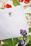 T-shirt blanc brodé en coton bio - violettes blanc - Johnny Romance