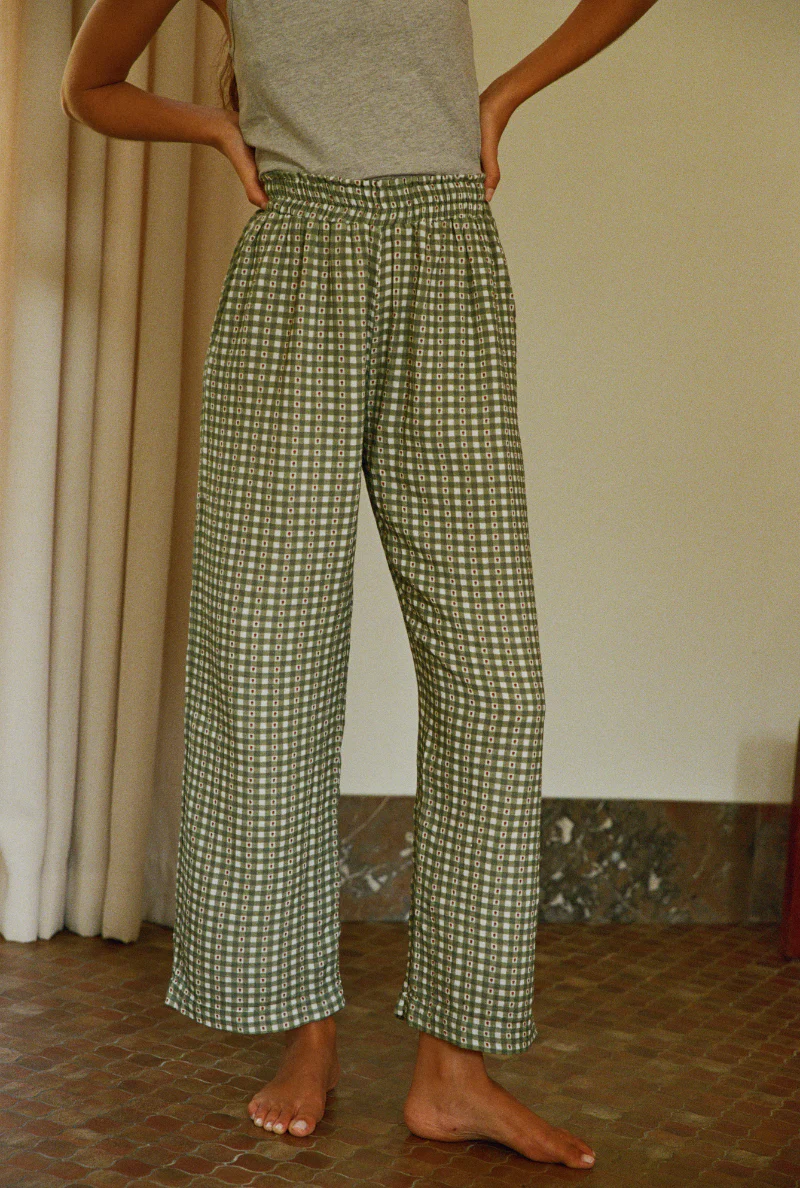 Pantalon de pyjama en coton bio | vichy vert "mimosa" - Nénés Paris