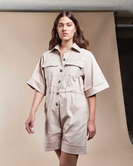 Combishort beige twill en coton bio - catargo