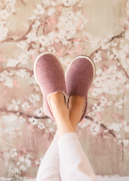 Chaussons en laine recyclée | rose "marcel rose chiné" - Caussun