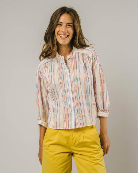 Blouse colorée col mao en coton bio - ivory boho shirt citric yellow