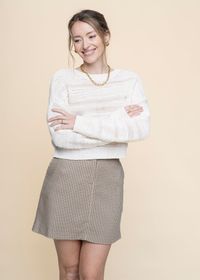 Jupe courte en lenzing | carreaux beige "chyalaa - sand stone"