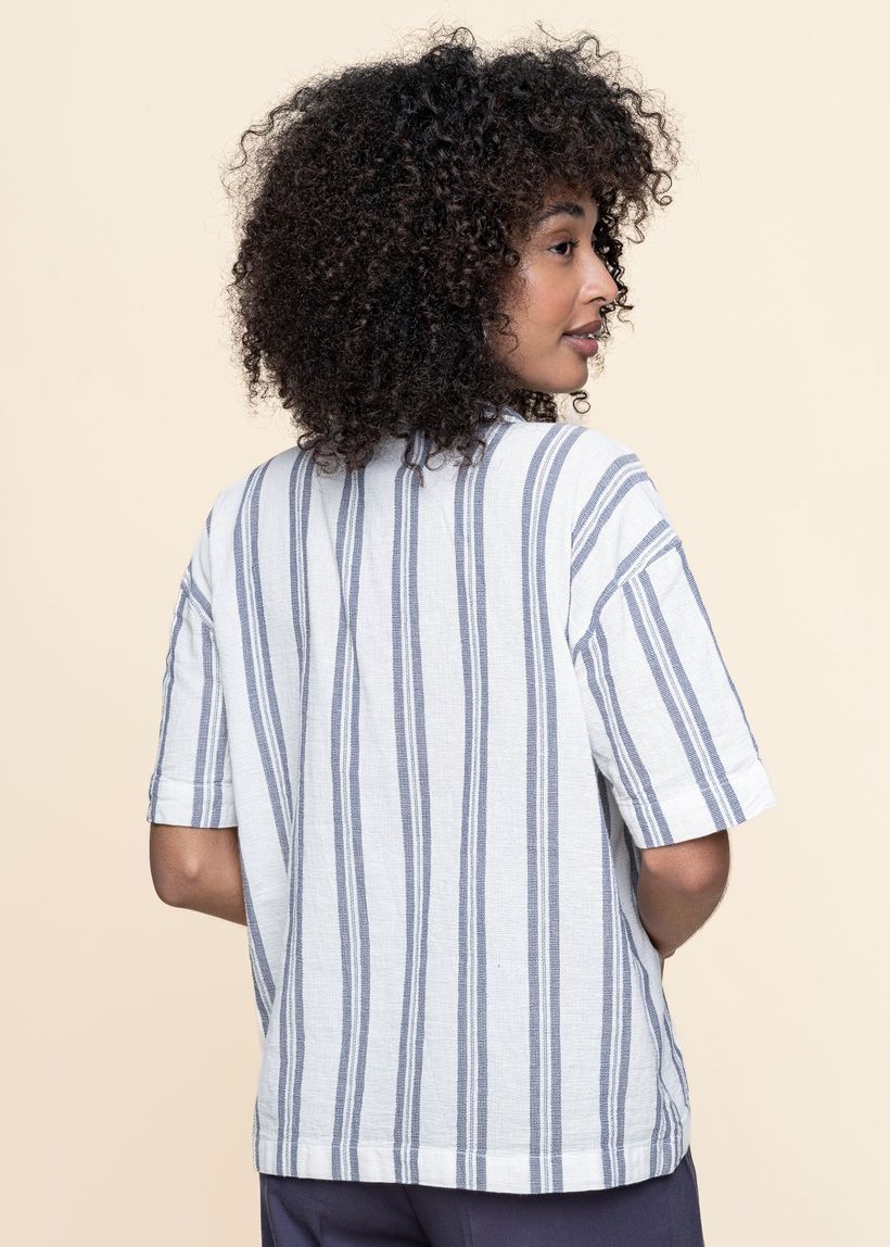 Chemise manches courtes en coton bio | rayé "striped short sleeved shirt blue stripe" - Knowledge Cotton Apparel