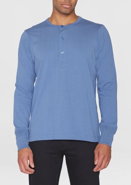 T-shirt manches longues en coton bio | bleu "bo long sleeve henley moonlight blue"
