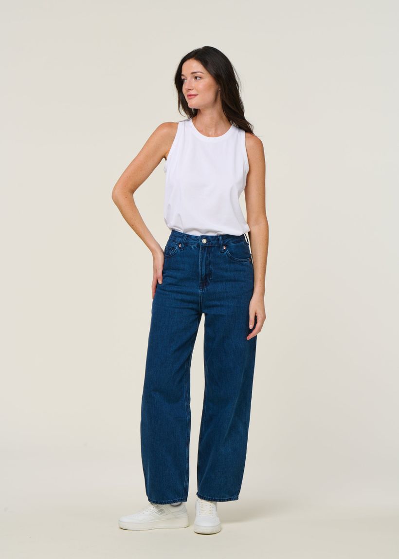Jean ballon en coton recyclé et bio | bleu "leila - alex dark worn" - Kings of Indigo