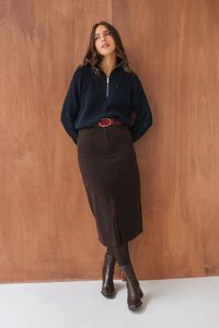 Jupe mi-longue twill en coton bio | marron "twill skirt - chocolate torte"